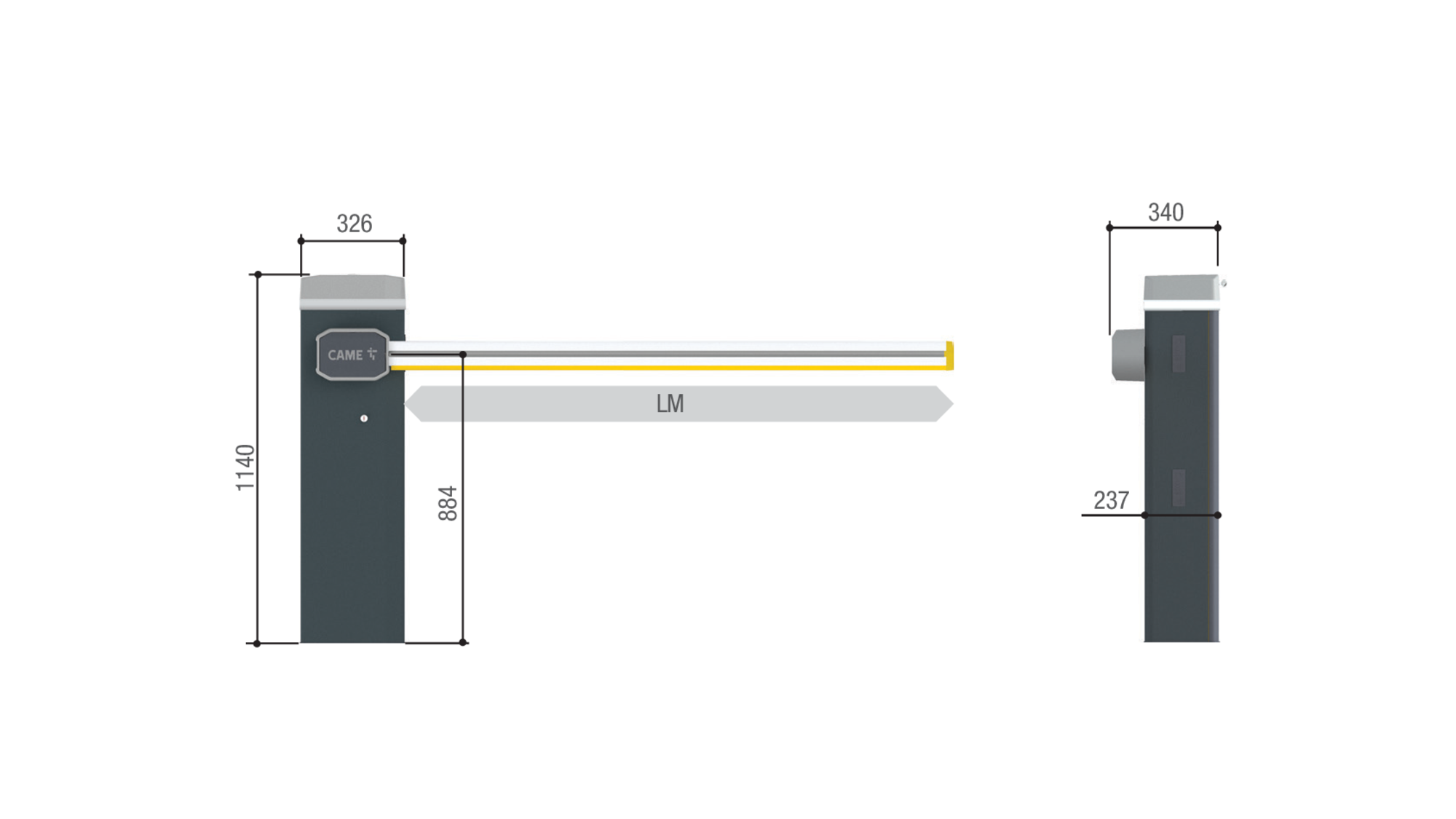 Dimensiones de barrera vehicular CAME