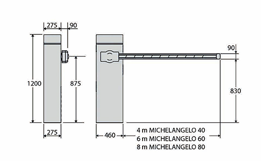 Dimensiones de barrera vehicular BFT
