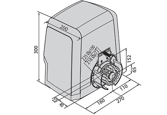 Dimensiones de Motor para Porton Corredizo BFT Ares BTA 500V 500 kg
