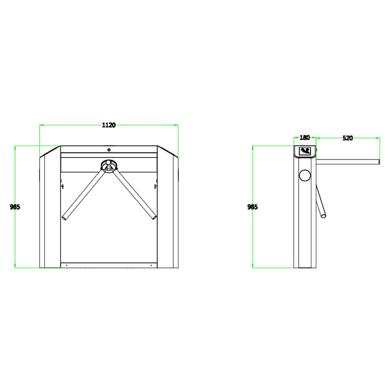 Dimensiones de Control de Acceso Torniquete Zkteco TS 2022 pro