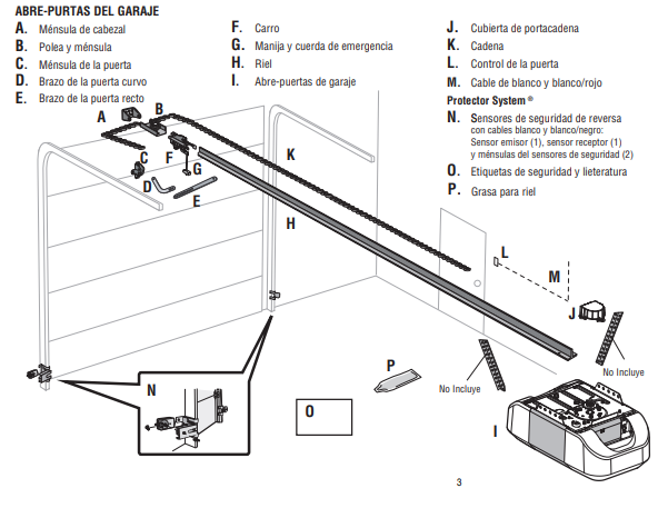 Diagrama de instalación de Motor Porton Levadizo Liftmaster Modelo 8360WLB DE 1/2HP