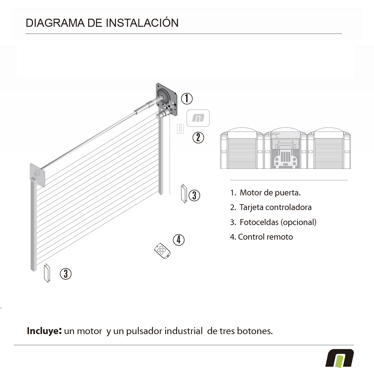 Diagrama de instalación de Motor Puerta Enrollable Accessmatic Hulk 550