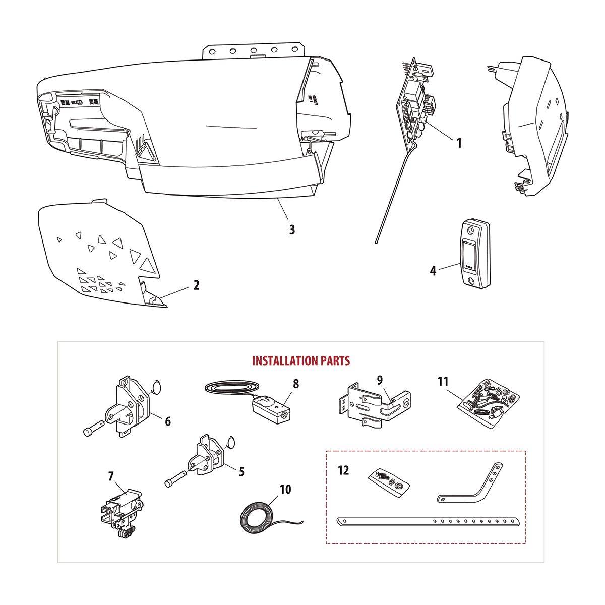 Diagrama de partes de Motor Puerta Garaje Liftmaster 8010LA de 1/2 HP