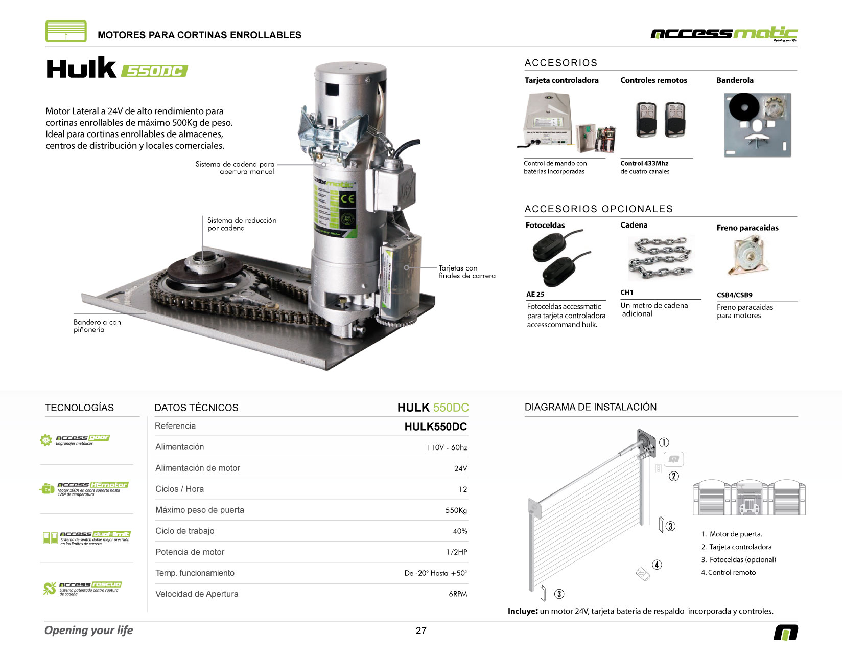 Ficha técnica de Motor Puertas Enrollables Accessmatic Hulk 550