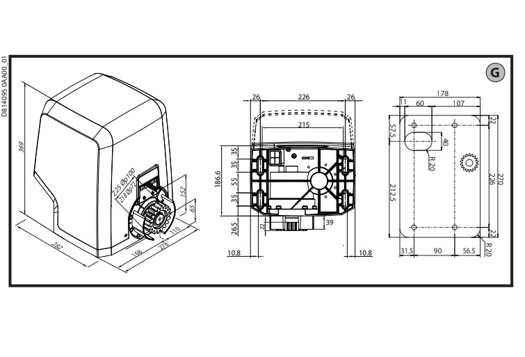 Dimensiones de Motor de Puerta Corredera BFT Icaro Smart AC A2000V