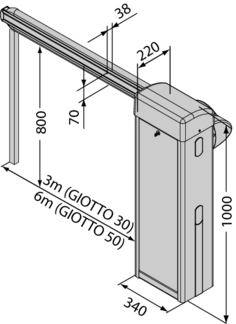 Dimensiones de Talanquera para Control de Acceso Vehicular BFT Giotto BTA 60