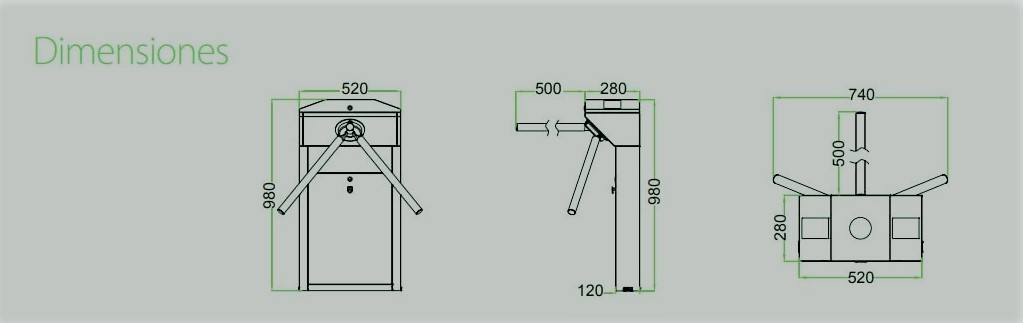 Dimensiones de Torniquete Peatonal ZkTeco TS1022PRO